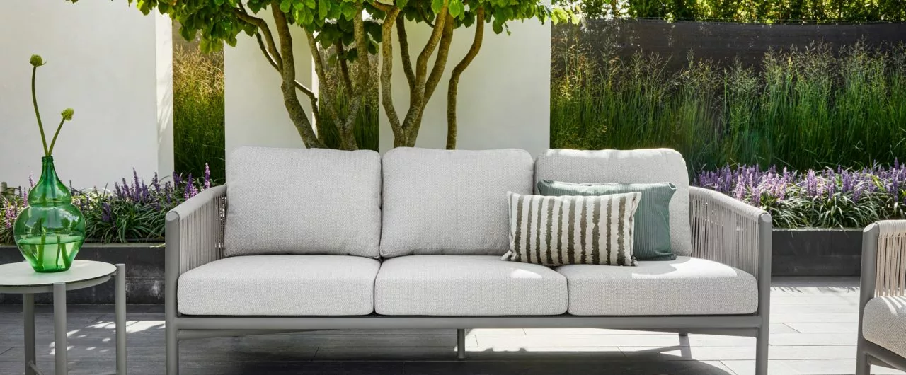 Bora Bora sofa 204, frame aluminium Taupe, rope weave Oak, Bee Wett cushion Natural Oak - Bilde 2