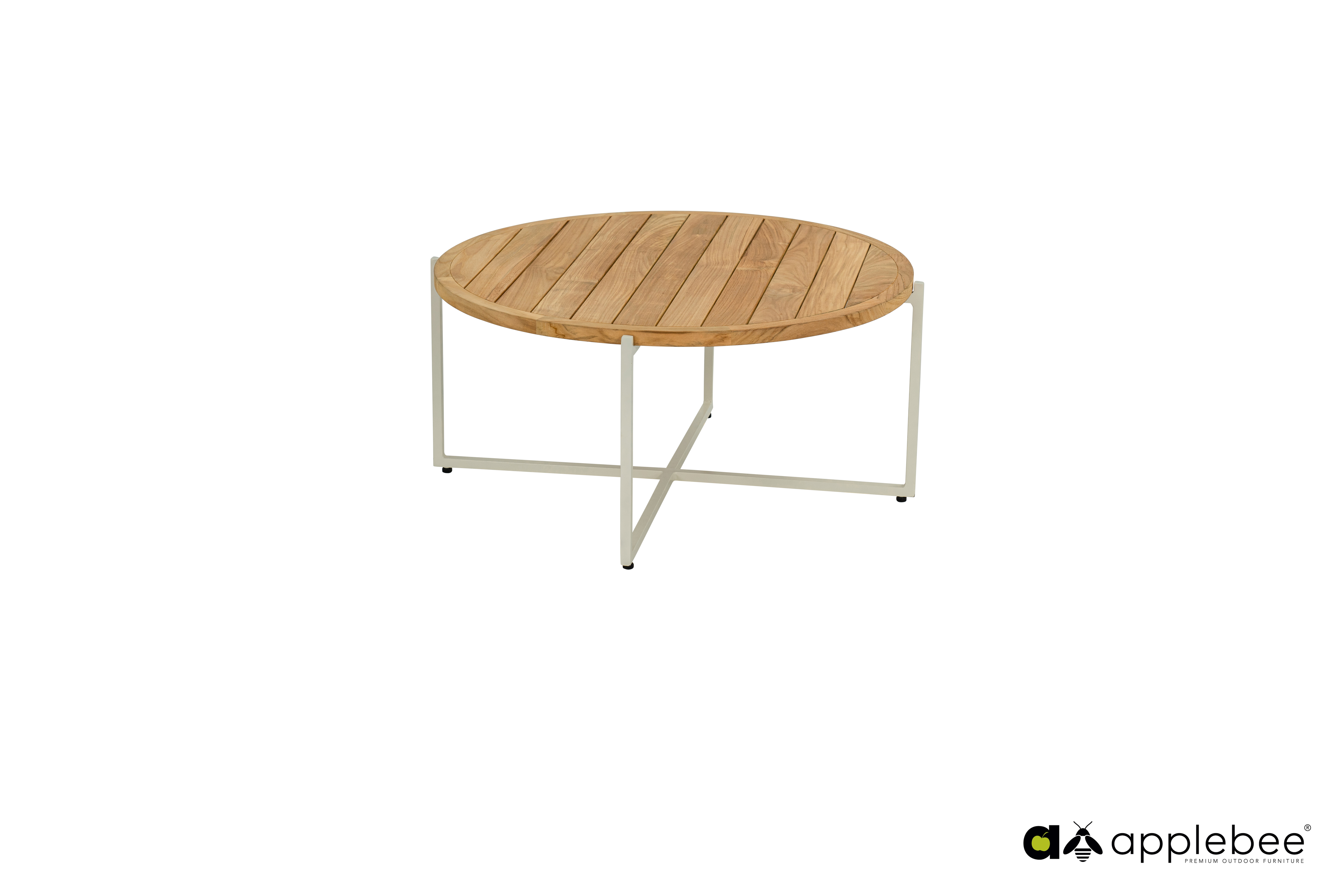 Condor coffee table dia. 94x44h cm, base alu Oyster, top teak Natural
