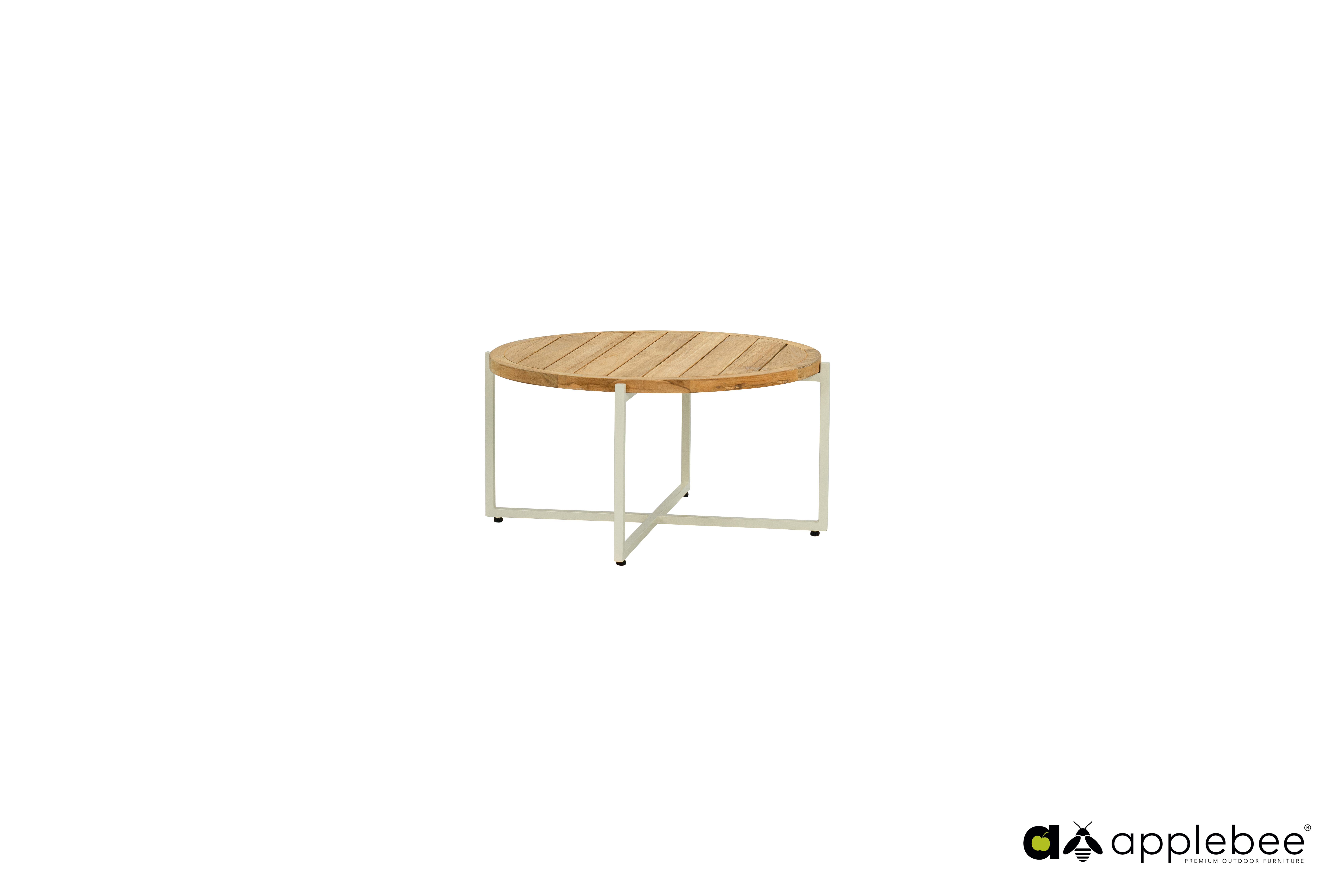 Condor coffee table dia. 74x38h cm, base alu Oyster, top teak Natural