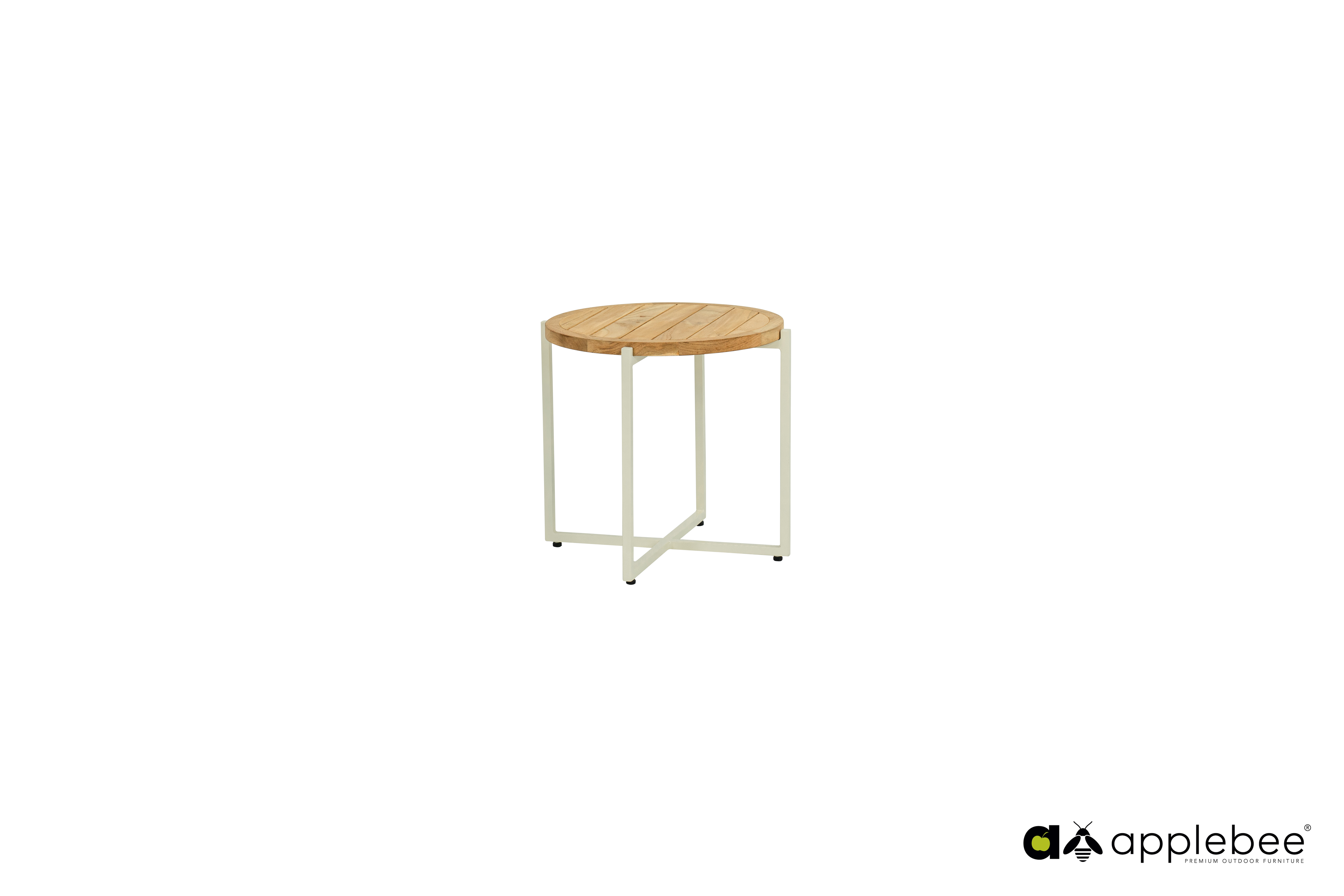 Condor coffee table dia. 54x50h cm, base alu Oyster, top teak Natural